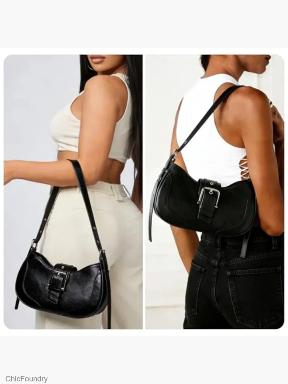 Vintage Crescent Hobo Shoulder Bag Crossbody Purse Y2K Retro Vegan Leather